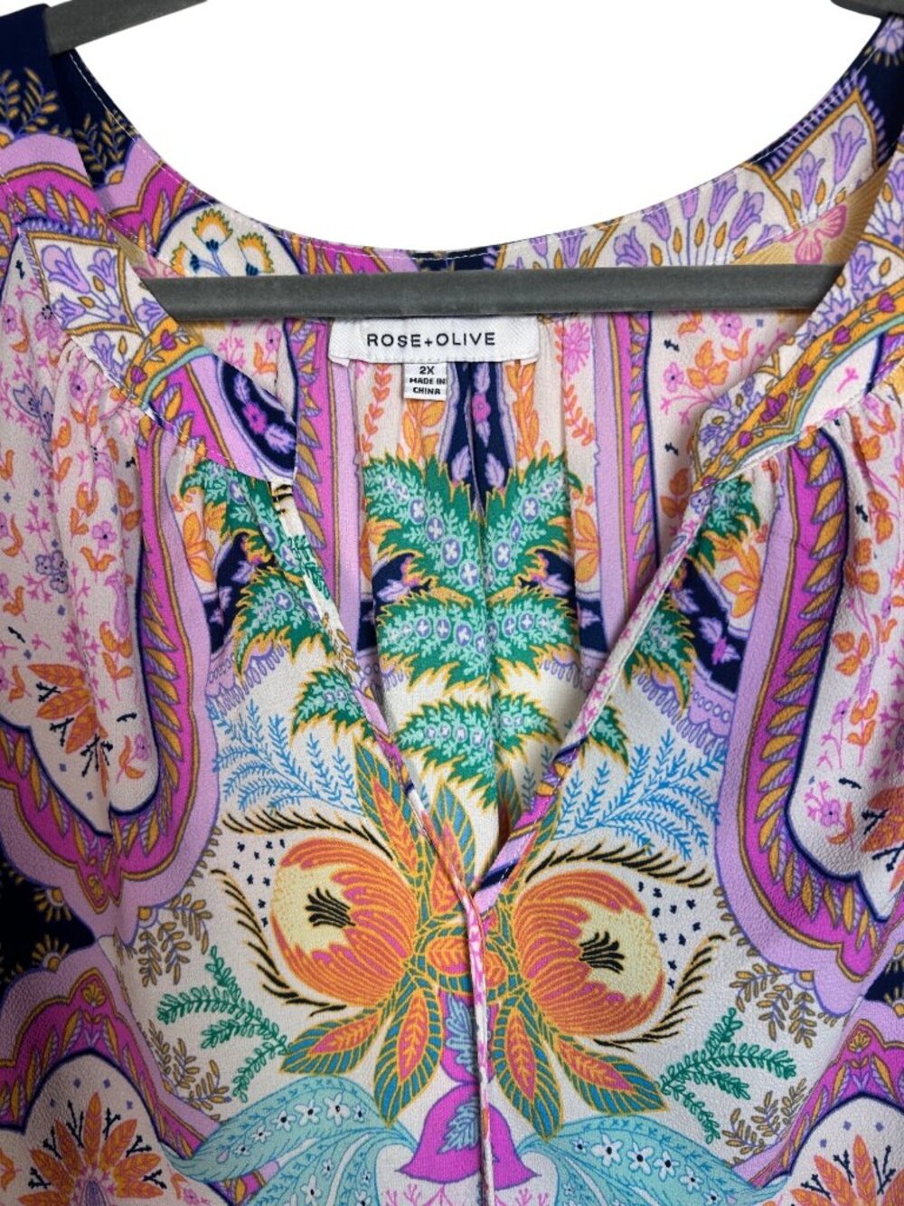 Rose + Olive Womens Sleeveless Boho Paisley Print Blouse Top 2X Multicolor - Picture 2 of 8